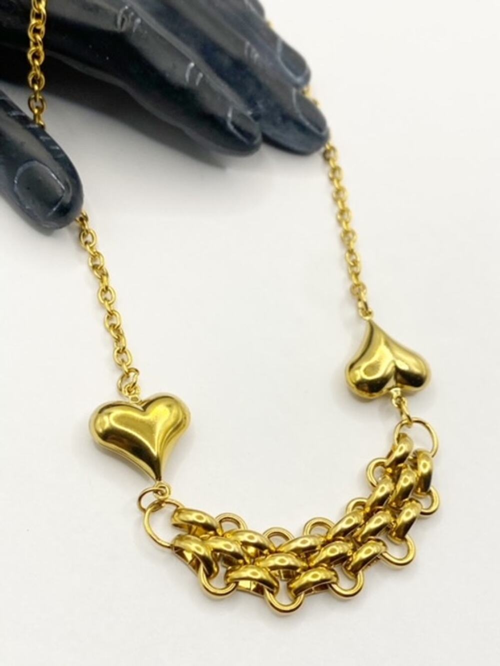 NEW Gold Hearts And Chunky Chain Layering Necklace